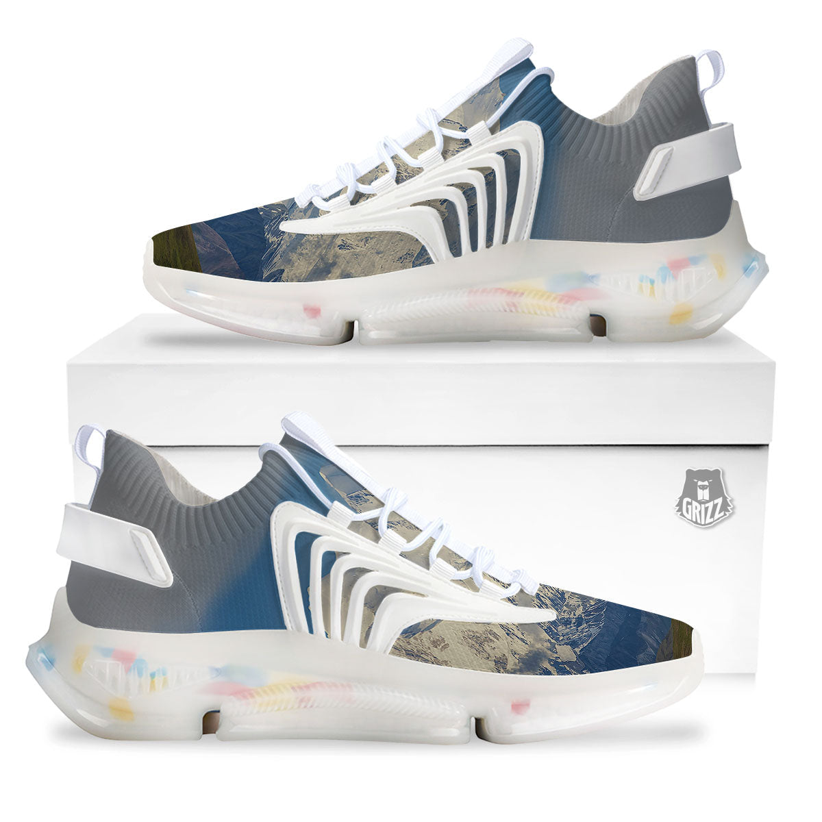 Denali Mountain Print White Gym Shoes-grizzshop