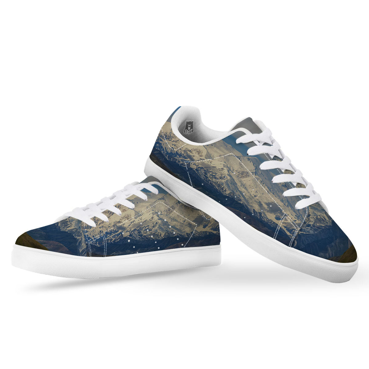 Denali Mountain Print White Low Top Sneakers-grizzshop