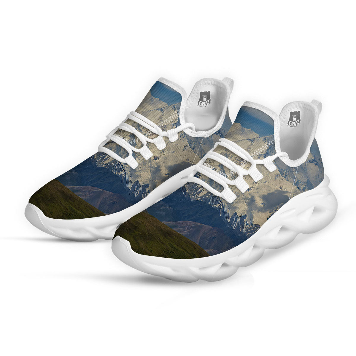 Denali Mountain Print White Running Shoes-grizzshop