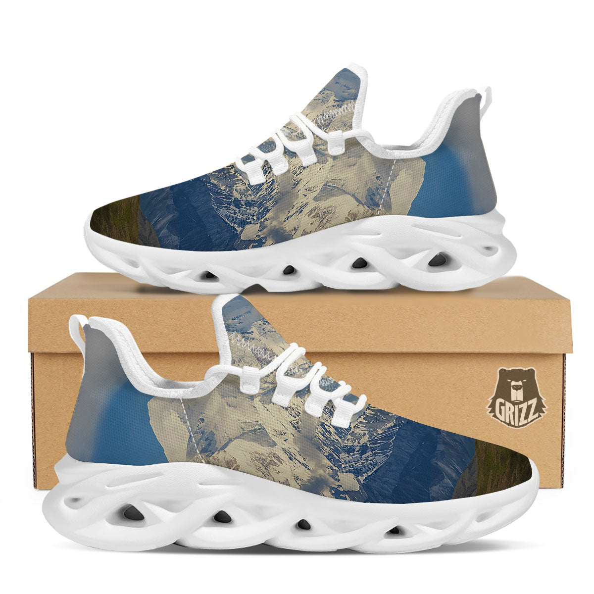 Denali Mountain Print White Running Shoes-grizzshop