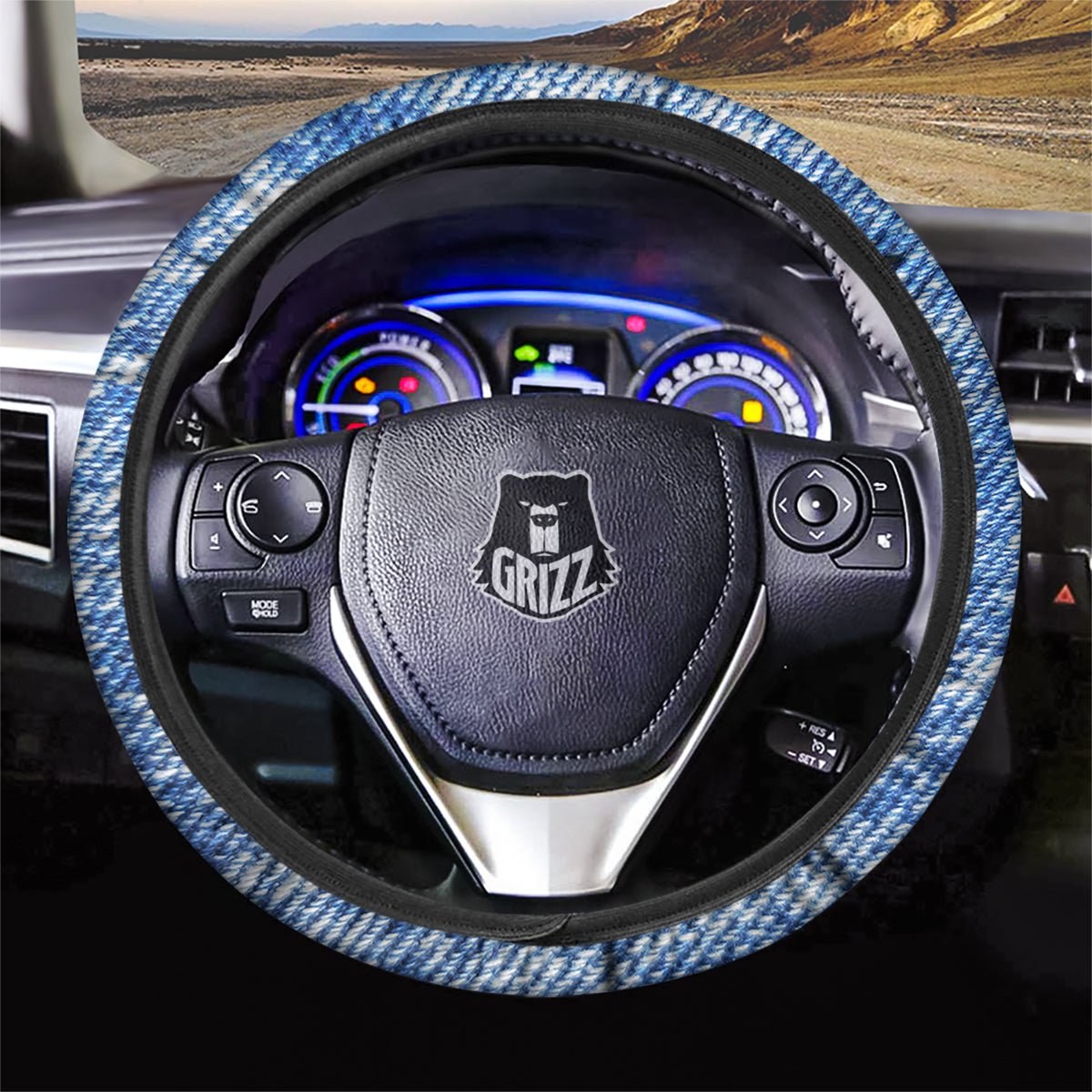 Denim Jeans Acid Wash Print Pattern Car Steering Wheel Cover-grizzshop