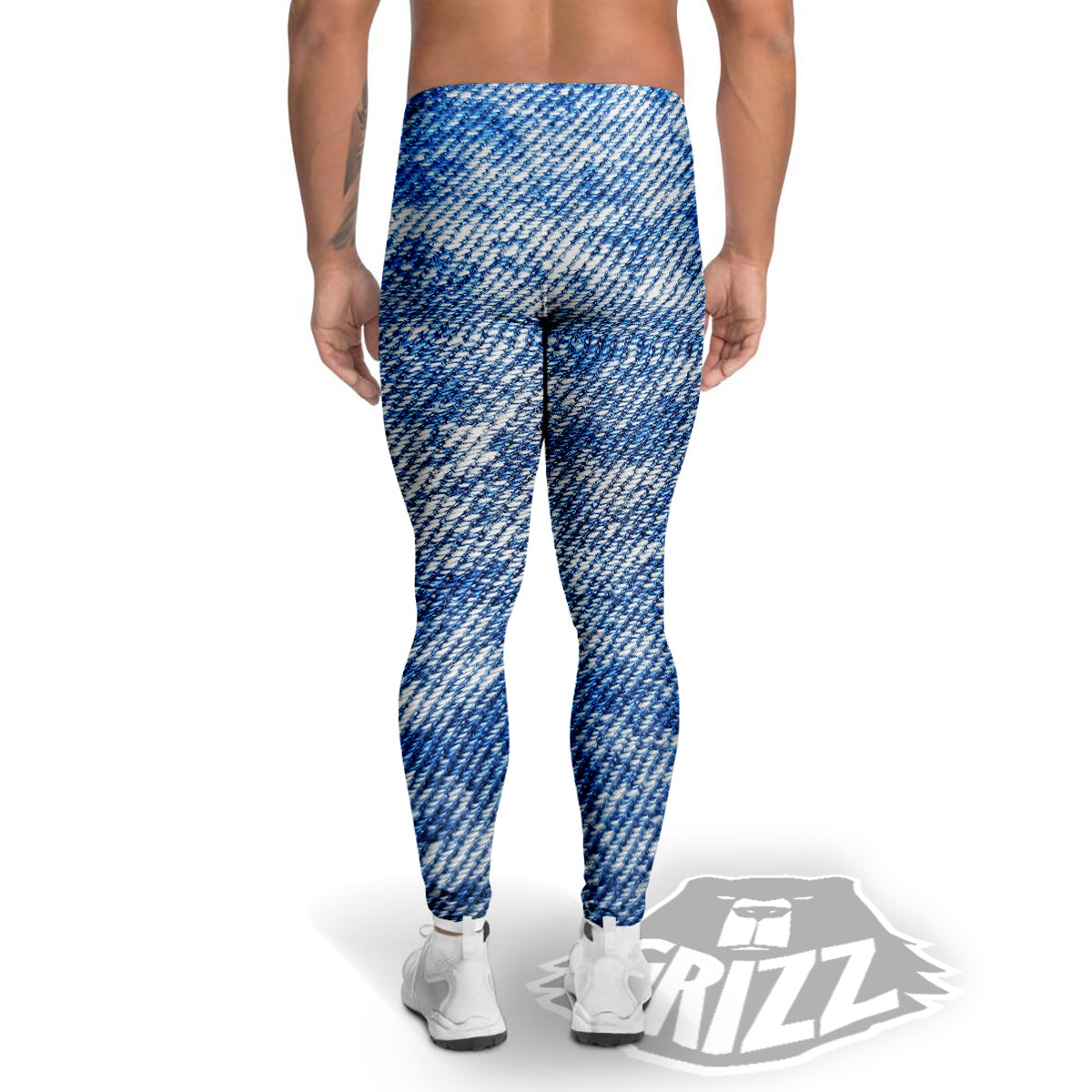 Denim Jeans Acid Wash Print Pattern Men's Leggings-grizzshop