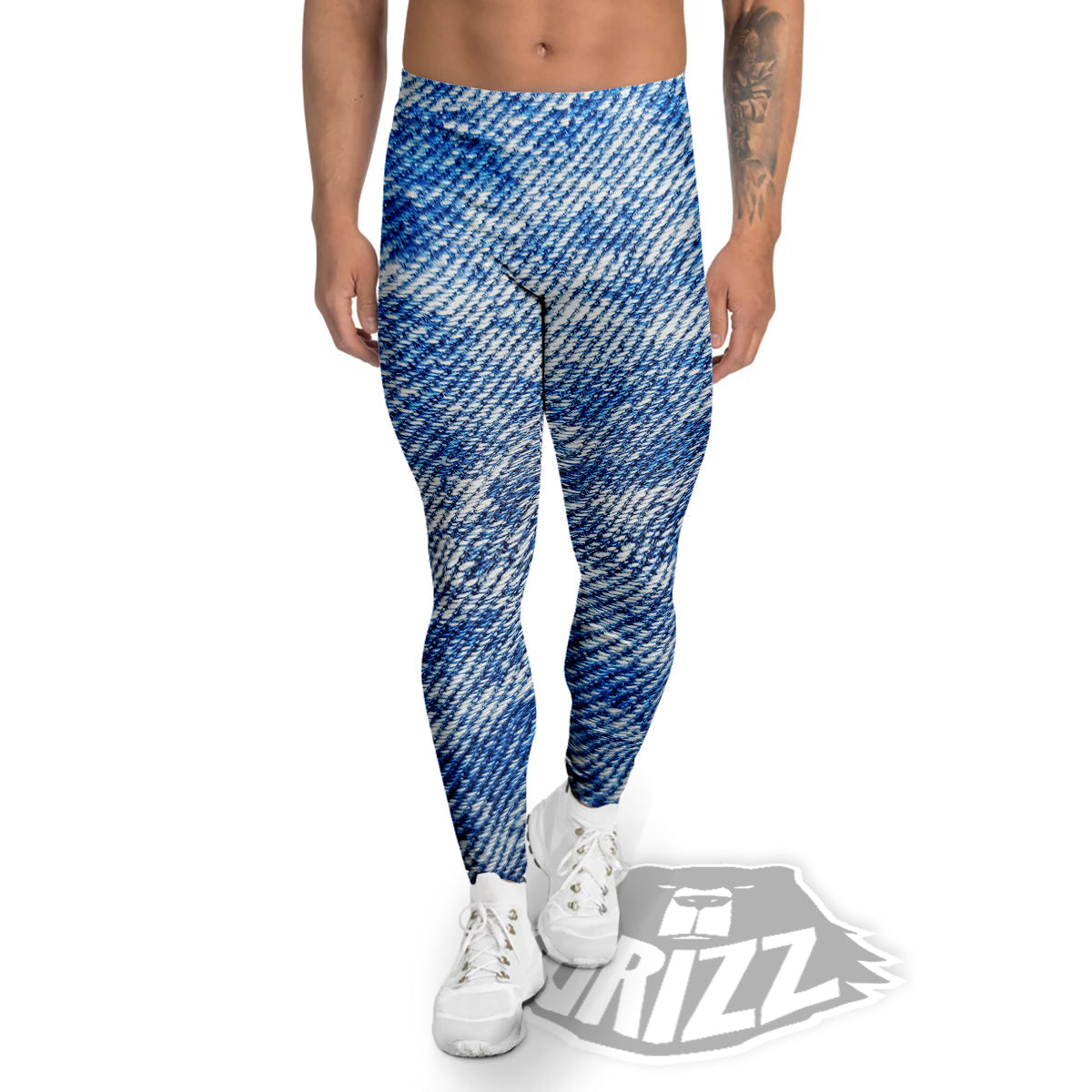 Denim Jeans Acid Wash Print Pattern Men's Leggings-grizzshop