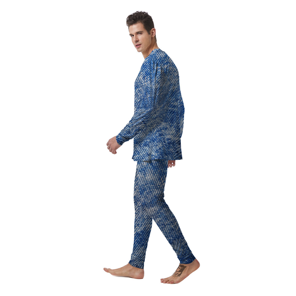 Denim Jeans Acid Wash Print Pattern Men's Pajamas-grizzshop