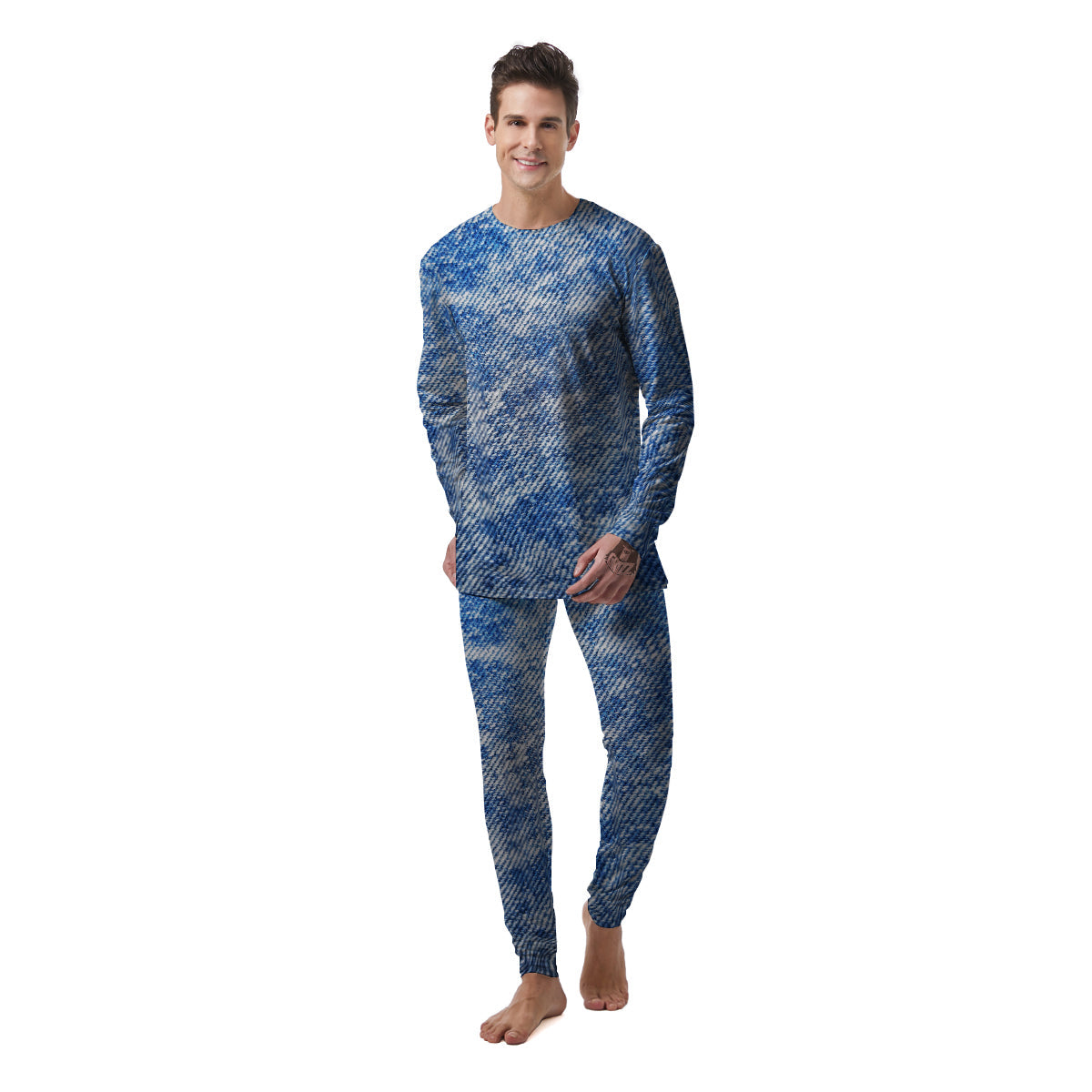 Denim Jeans Acid Wash Print Pattern Men's Pajamas-grizzshop