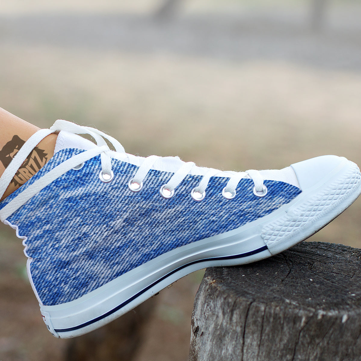Denim Jeans Acid Wash Print Pattern White High Top Shoes-grizzshop