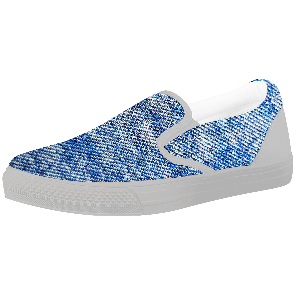 Denim Jeans Acid Wash Print Pattern White Slip On Shoes-grizzshop
