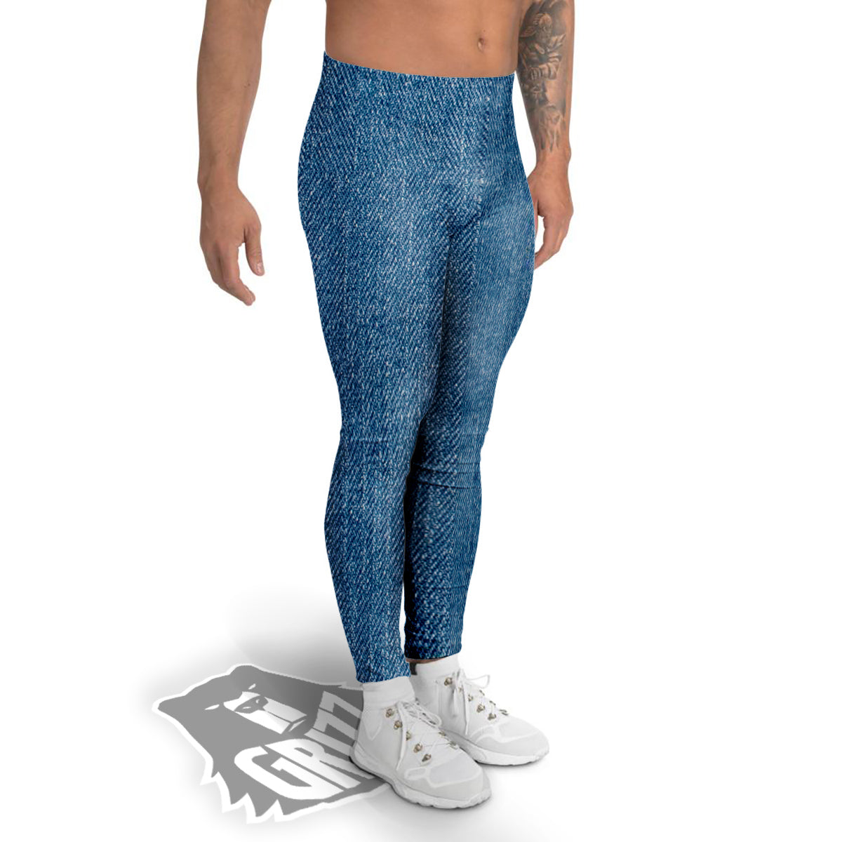 Denim Jeans Classic Blue Print Men's Leggings-grizzshop