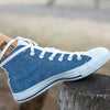 Denim Jeans Classic Blue Print White High Top Shoes-grizzshop