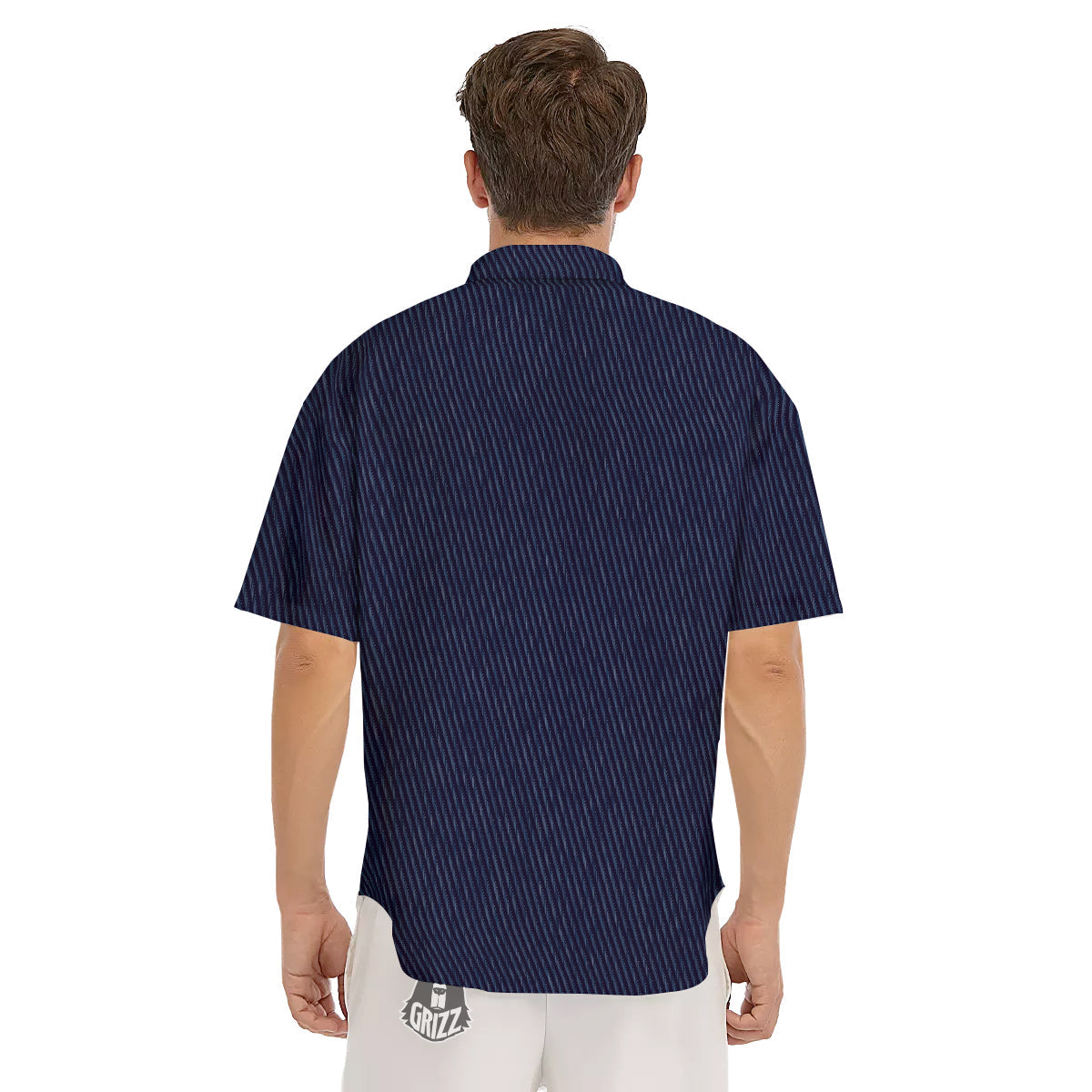 Denim Jeans Dark Blue Print Men's Short Sleeve Shirts-grizzshop