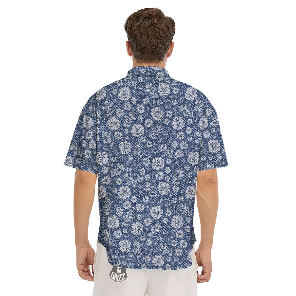 Denim Jeans Flower Print Pattern Men's Short Sleeve Shirts-grizzshop