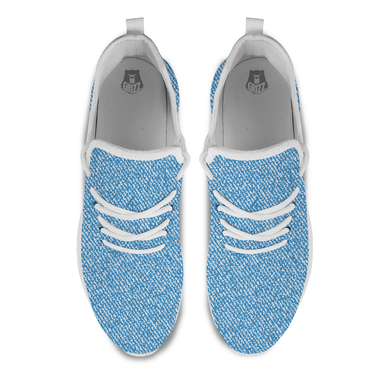 Denim Jeans Light Blue Print White Athletic Shoes-grizzshop