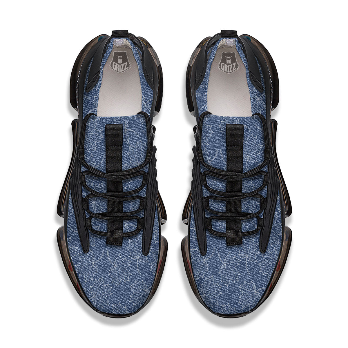 Denim Jeans Maple Leaf Print Pattern Black Gym Shoes-grizzshop