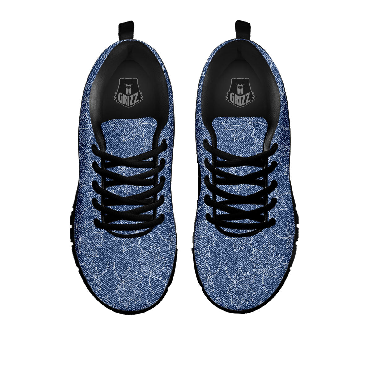 Denim Jeans Maple Leaf Print Pattern Black Sneaker-grizzshop