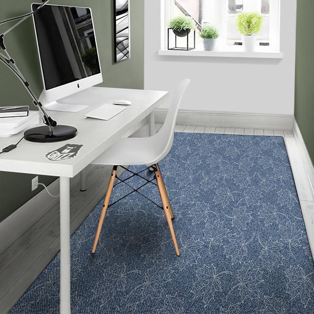 Denim Jeans Maple Leaf Print Pattern Floor Mat-grizzshop