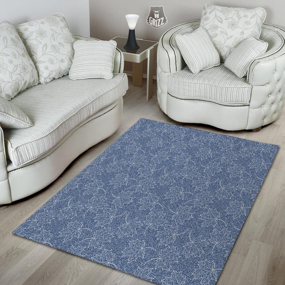 Denim Jeans Maple Leaf Print Pattern Floor Mat-grizzshop
