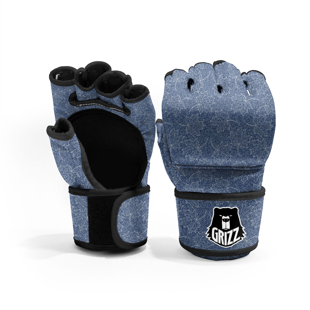 Denim Jeans Maple Leaf Print Pattern MMA Gloves-grizzshop