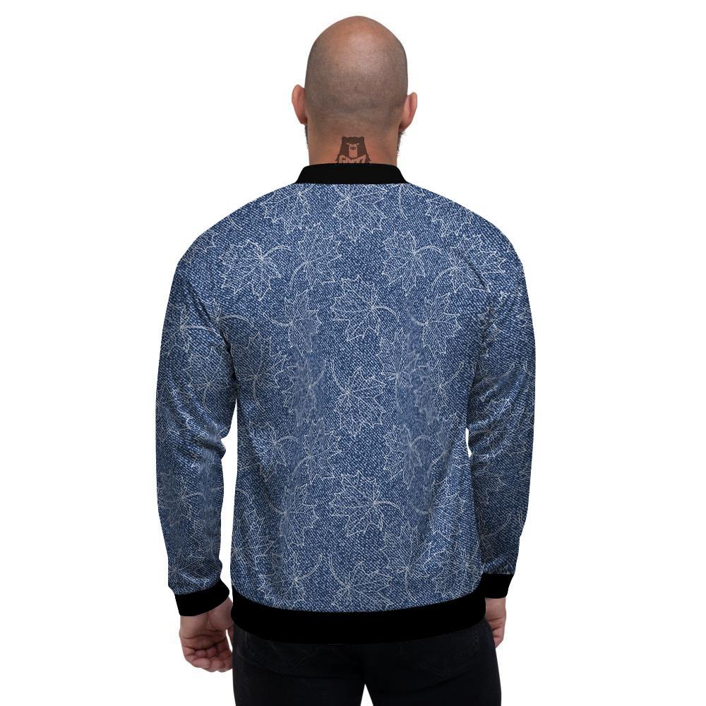 Denim Jeans Maple Leaf Print Pattern Men's Bomber Jacket-grizzshop
