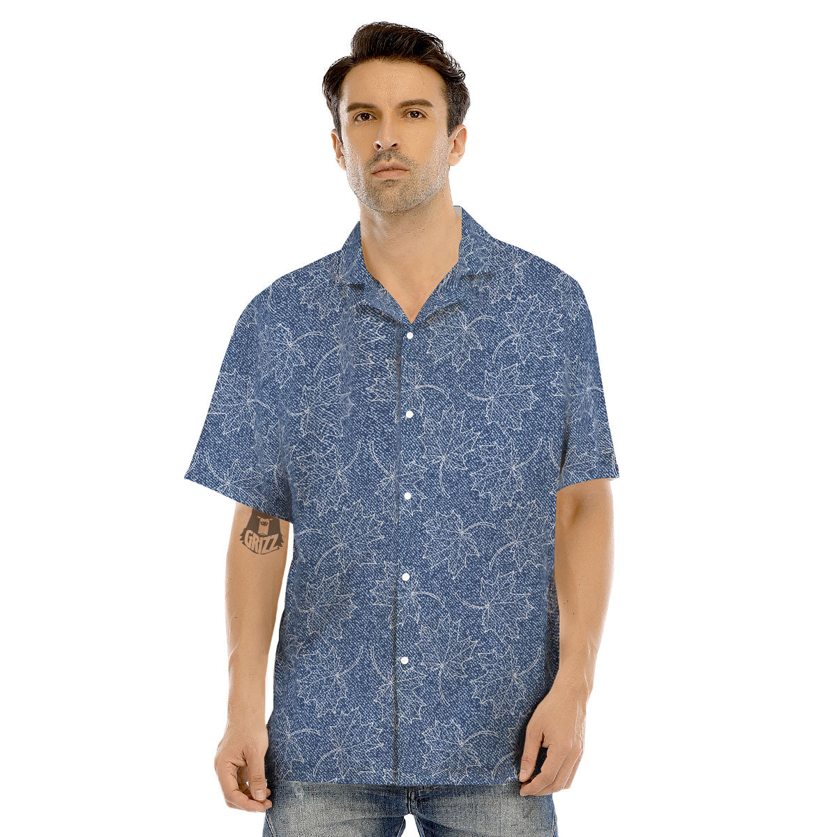 Denim Jeans Maple Leaf Print Pattern Men's Hawaiian Shirt-grizzshop