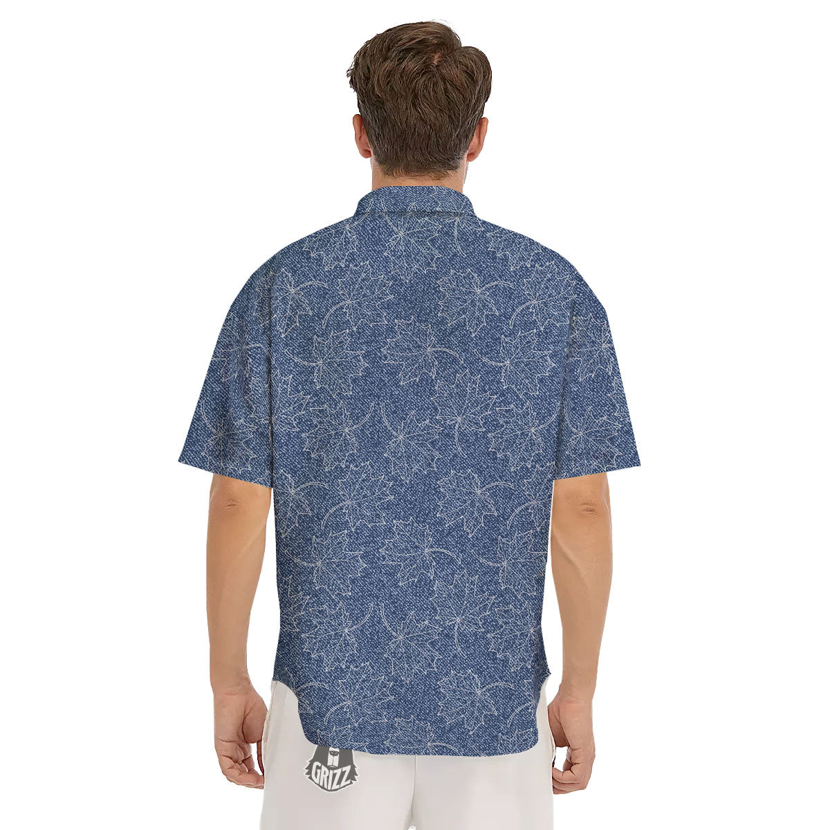 Denim Jeans Maple Leaf Print Pattern Men's Short Sleeve Shirts-grizzshop