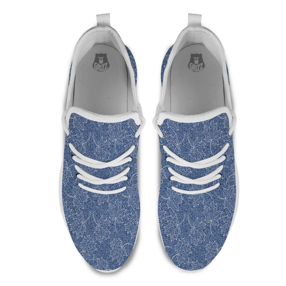 Denim Jeans Maple Leaf Print Pattern White Athletic Shoes-grizzshop