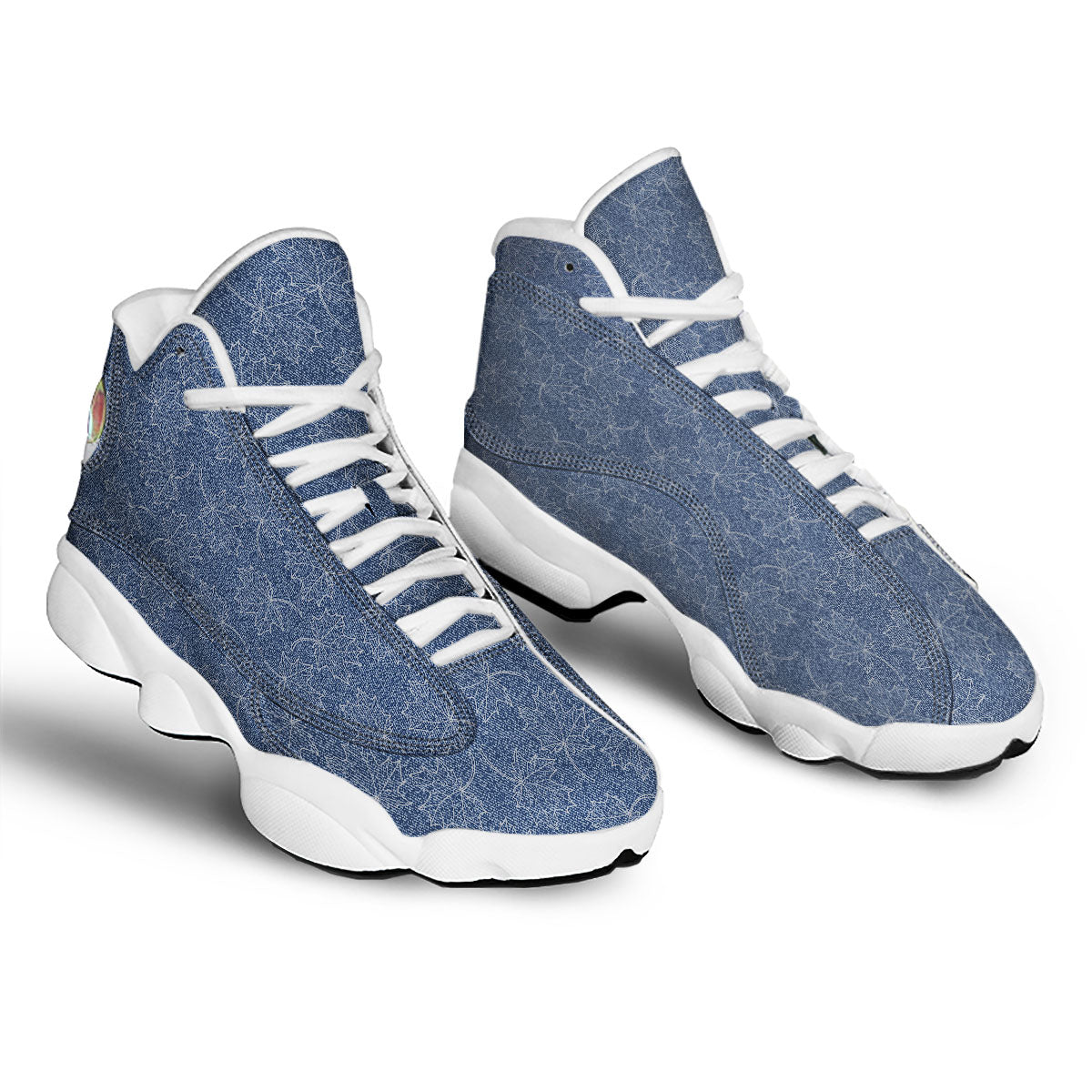 Denim Jeans Maple Leaf Print Pattern White Basketball Shoes-grizzshop