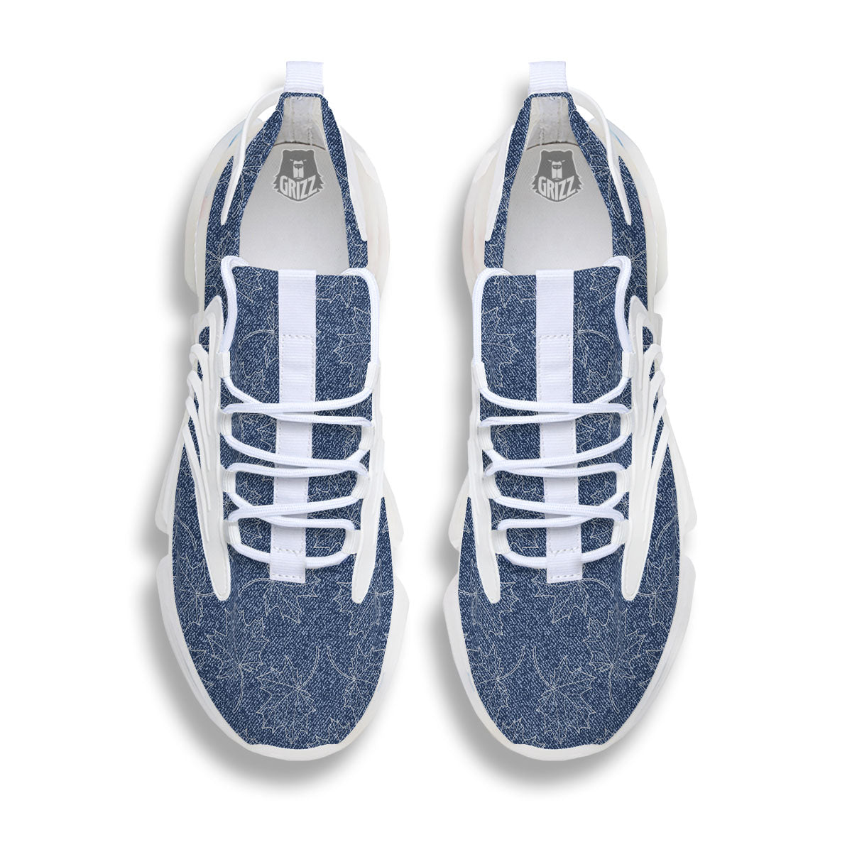 Denim Jeans Maple Leaf Print Pattern White Gym Shoes-grizzshop