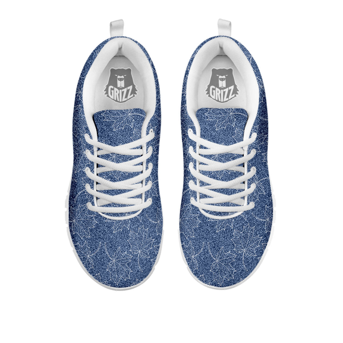 Denim Jeans Maple Leaf Print Pattern White Sneaker-grizzshop