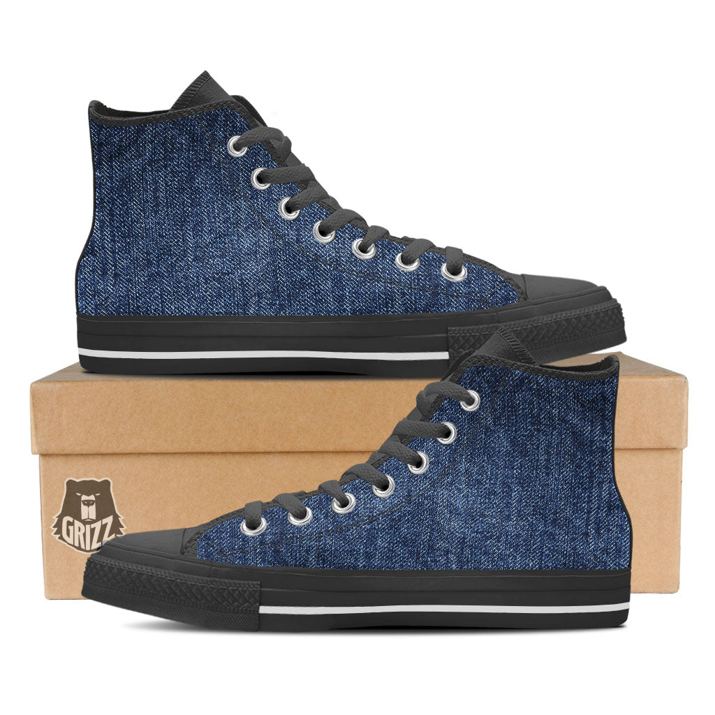 Denim Jeans Navy Blue Print High Top Shoes-grizzshop