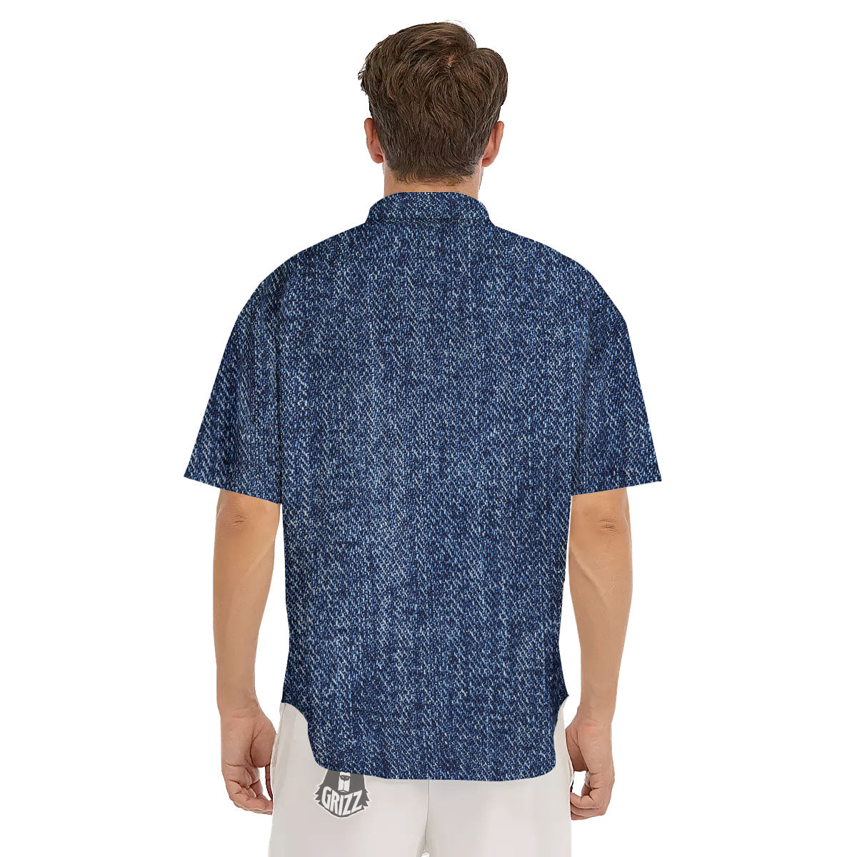 Denim Jeans Navy Blue Print Men's Short Sleeve Shirts-grizzshop