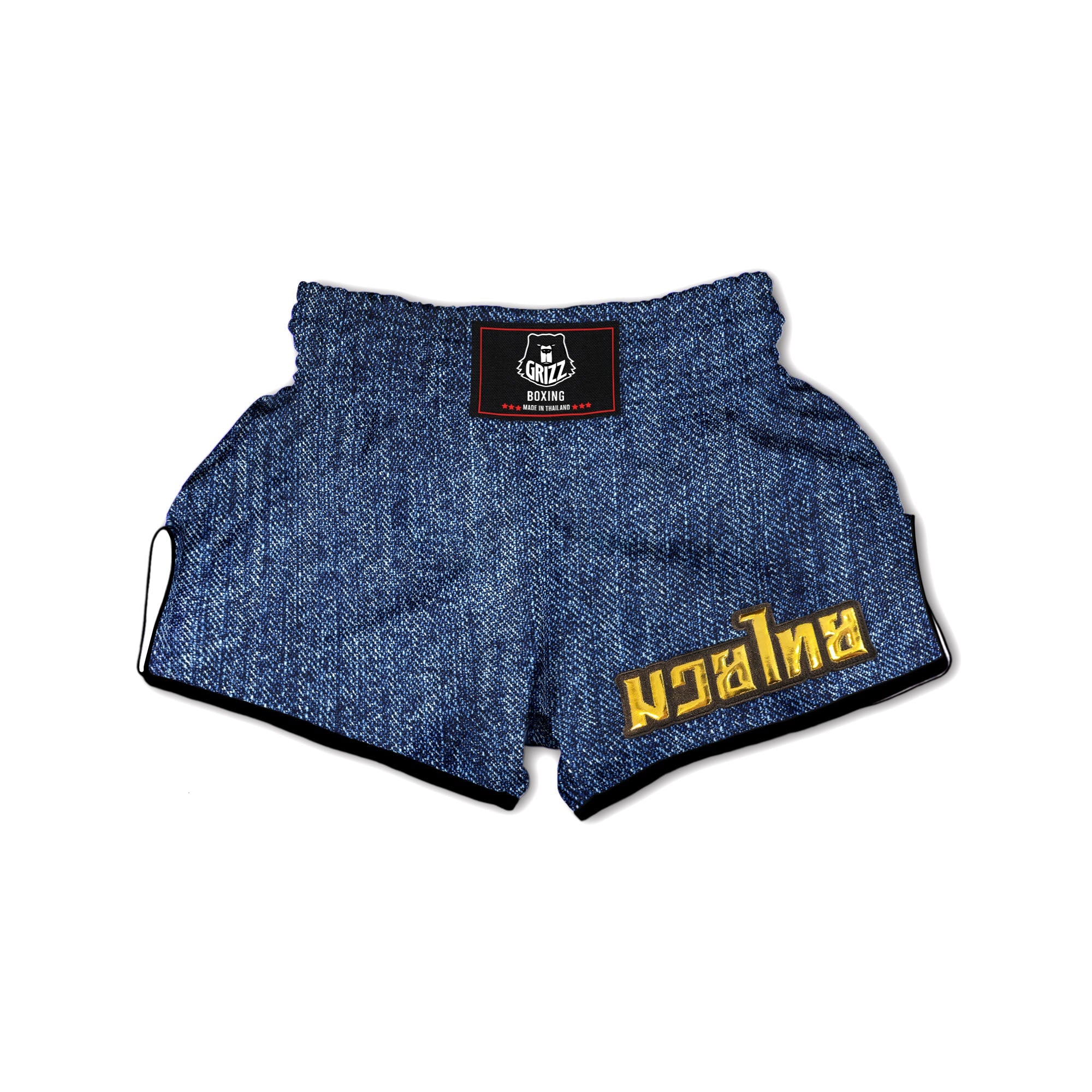 Denim Jeans Navy Blue Print Muay Thai Boxing Shorts-grizzshop