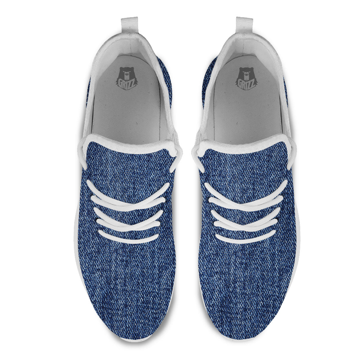 Denim Jeans Navy Blue Print White Athletic Shoes-grizzshop