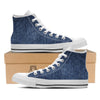 Denim Jeans Navy Blue Print White High Top Shoes-grizzshop