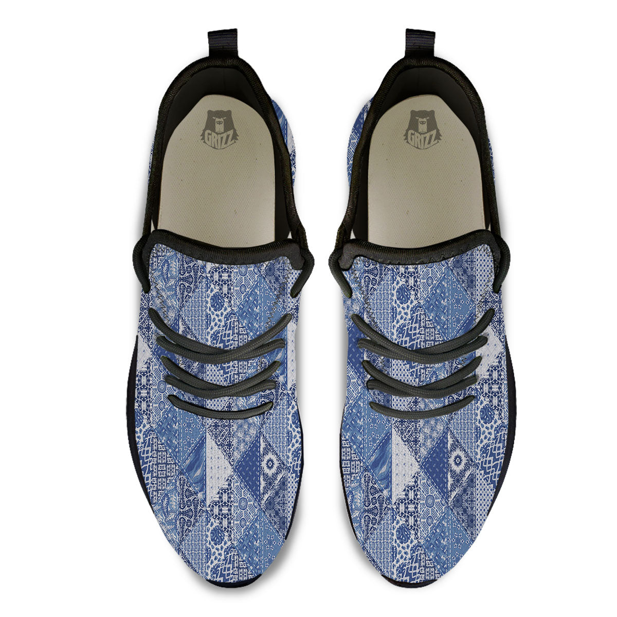 Denim Jeans Patchwork Print Pattern Black Athletic Shoes-grizzshop