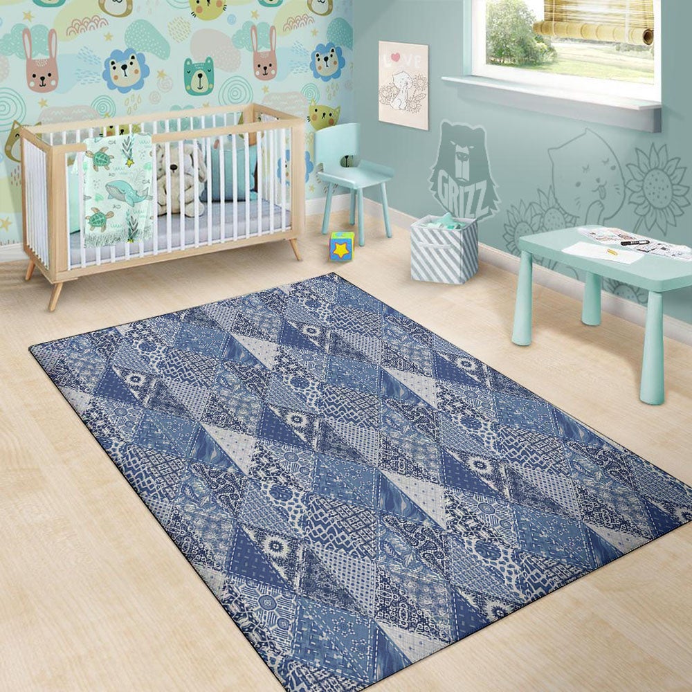 Denim Jeans Patchwork Print Pattern Floor Mat-grizzshop
