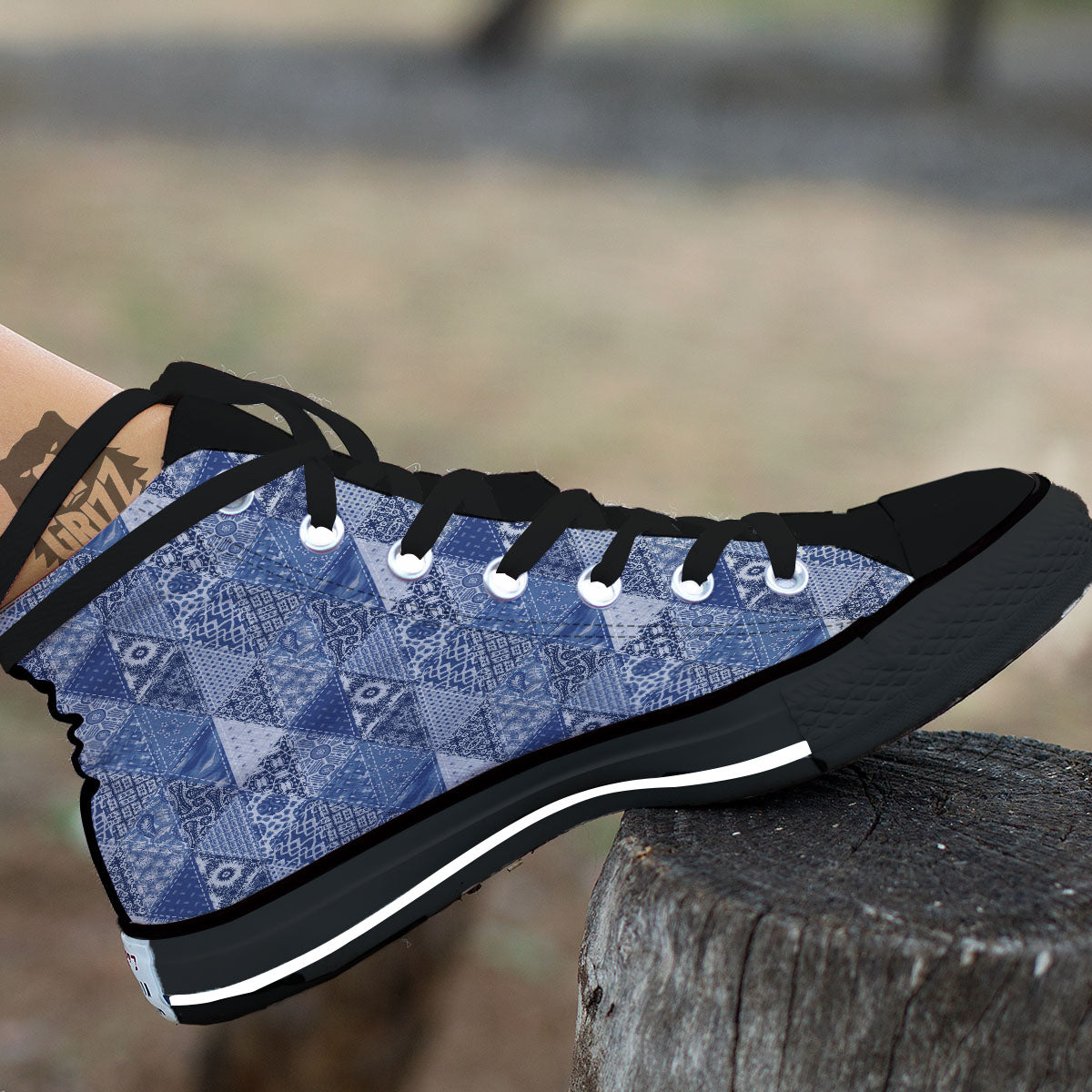 Denim Jeans Patchwork Print Pattern High Top Shoes-grizzshop