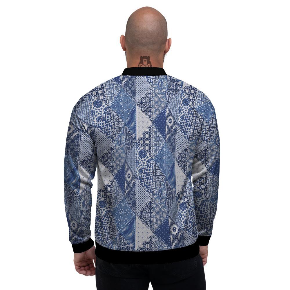 Denim Jeans Patchwork Print Pattern Men's Bomber Jacket-grizzshop