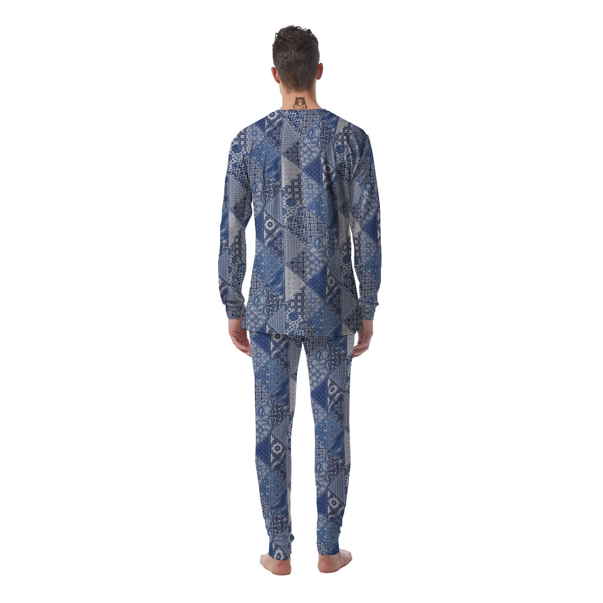 Denim Jeans Patchwork Print Pattern Men's Pajamas-grizzshop