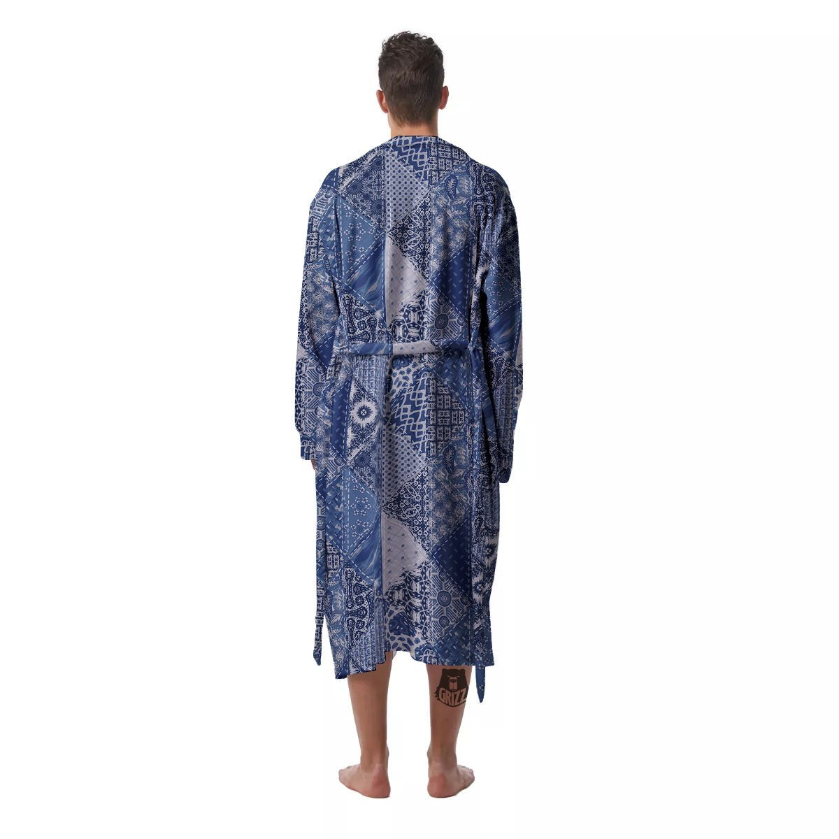 Denim Jeans Patchwork Print Pattern Men's Robe-grizzshop