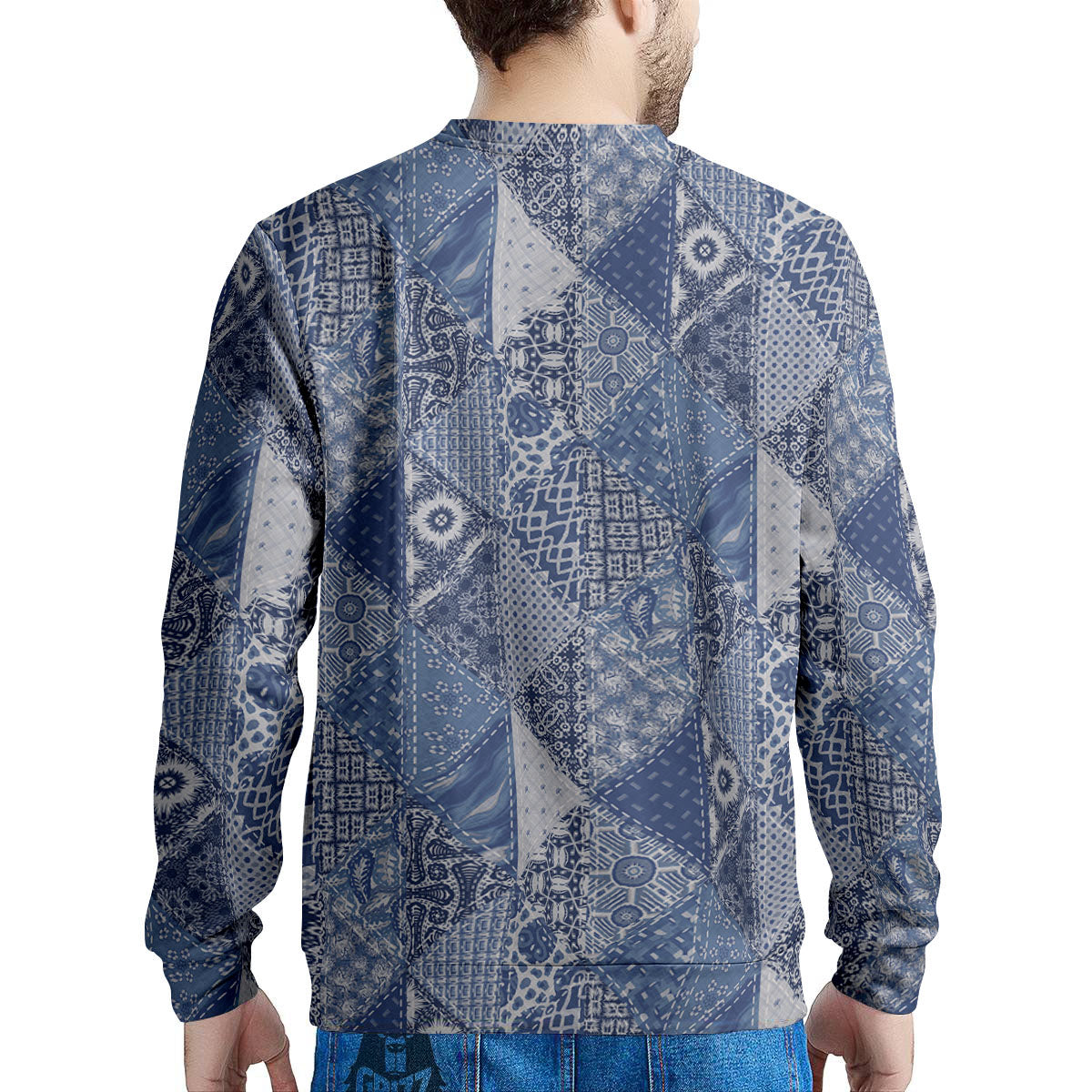 Denim Jeans Patchwork Print Pattern Men's Sweatshirt-grizzshop
