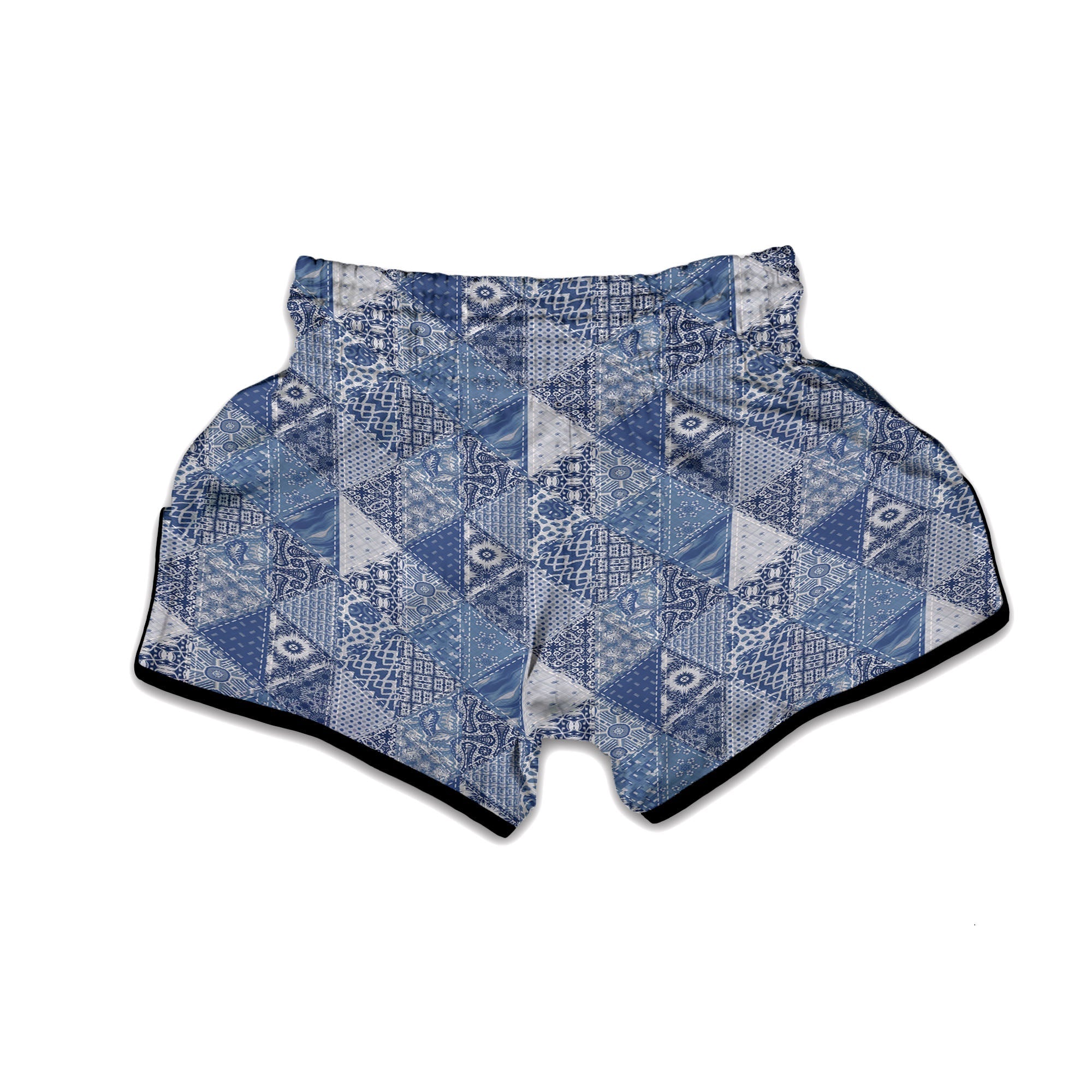 Denim Jeans Patchwork Print Pattern Muay Thai Boxing Shorts-grizzshop