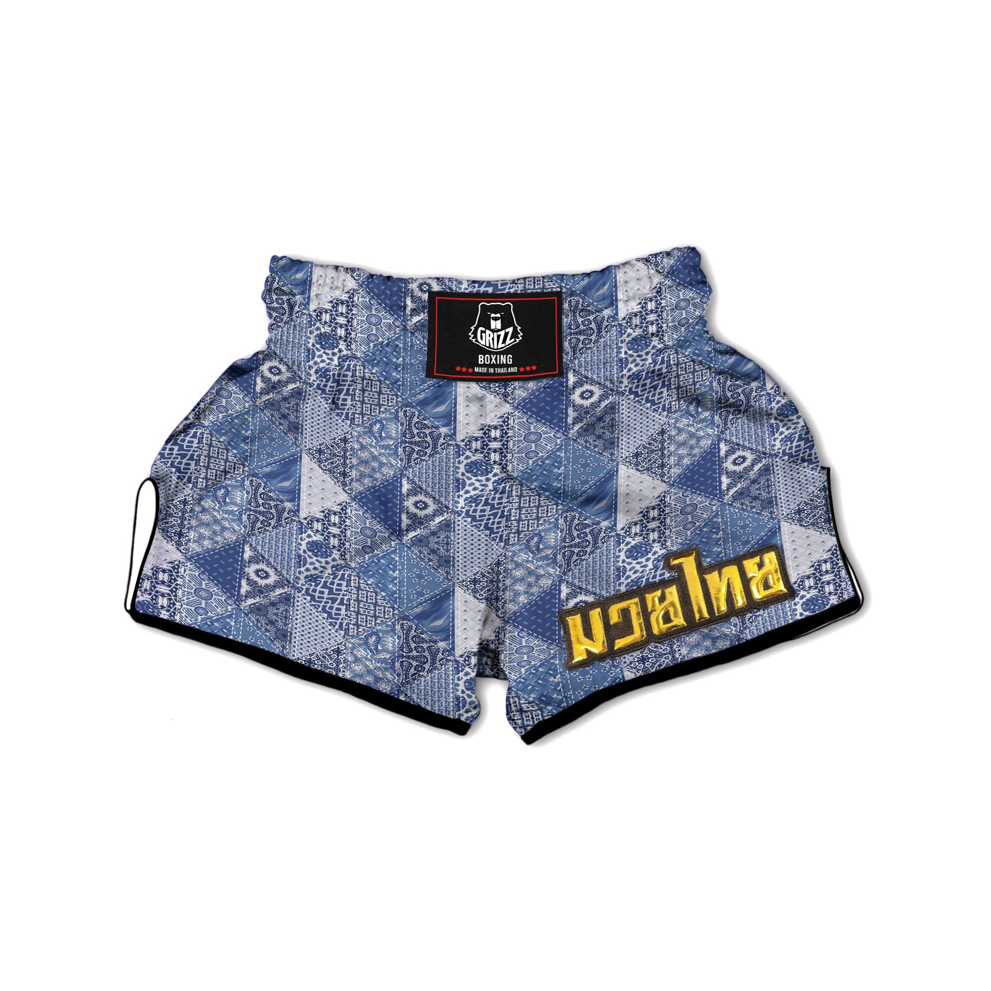 Denim Jeans Patchwork Print Pattern Muay Thai Boxing Shorts-grizzshop