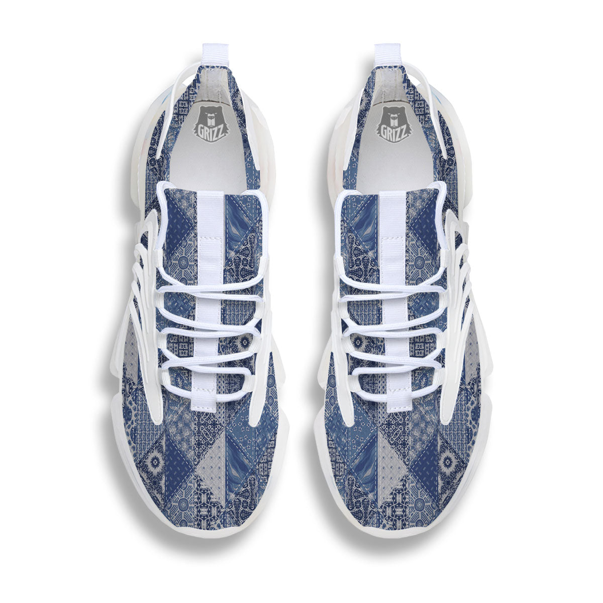 Denim Jeans Patchwork Print Pattern White Gym Shoes-grizzshop