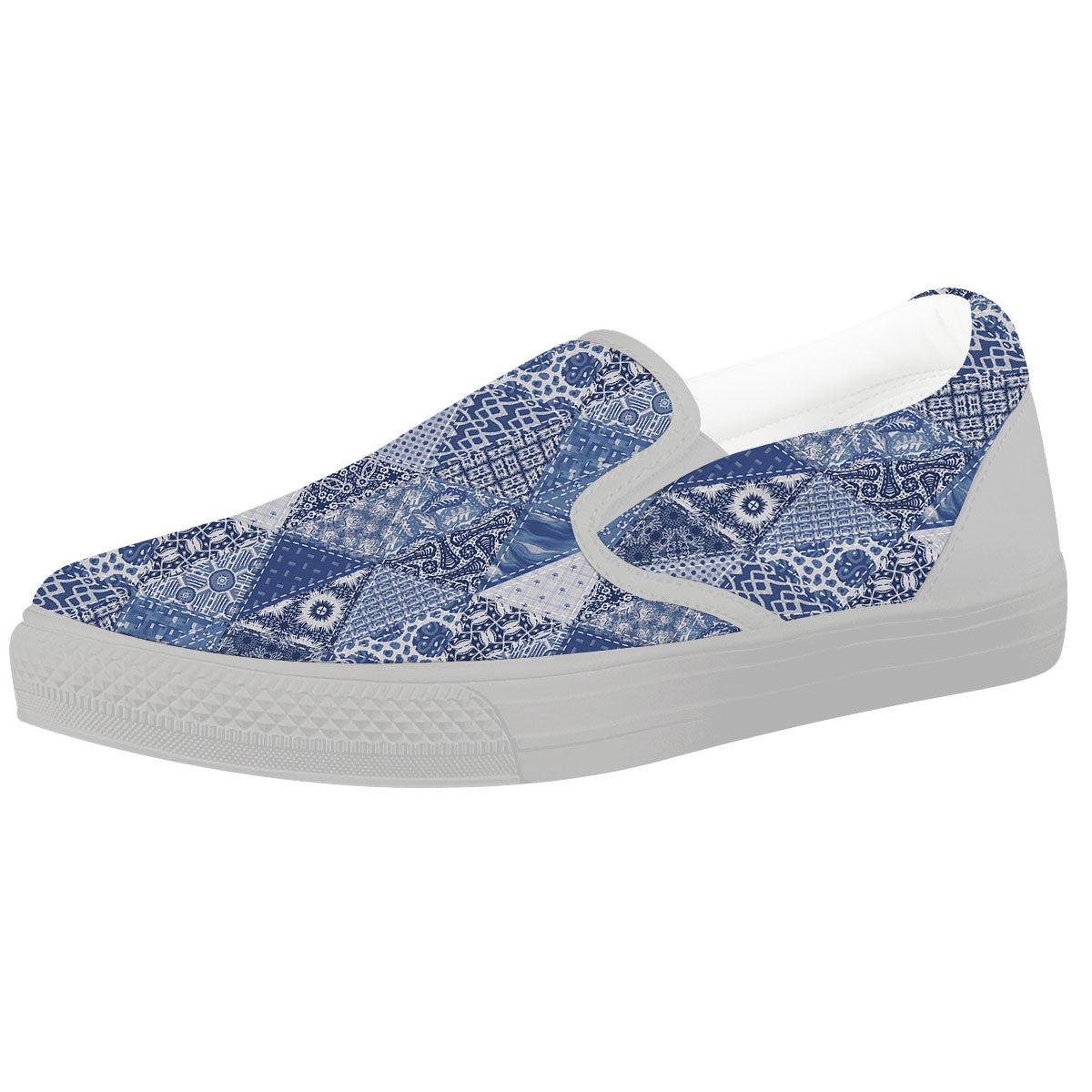 Denim Jeans Patchwork Print Pattern White Slip On Shoes-grizzshop
