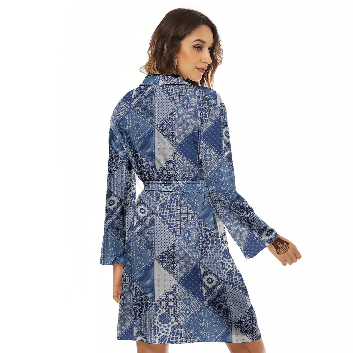 Denim Jeans Patchwork Print Pattern Women's Robe-grizzshop