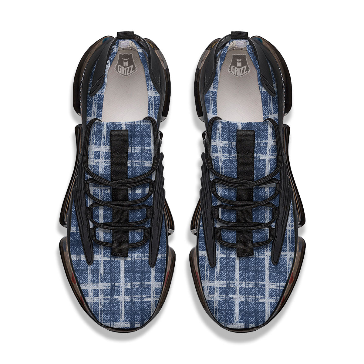 Denim Jeans Plaid Print Pattern Black Gym Shoes-grizzshop