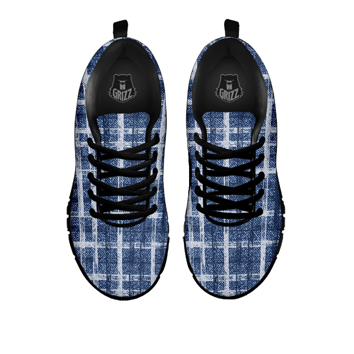 Denim Jeans Plaid Print Pattern Black Sneaker-grizzshop