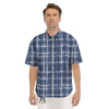 Denim Jeans Plaid Print Pattern Men's Short Sleeve Shirts-grizzshop