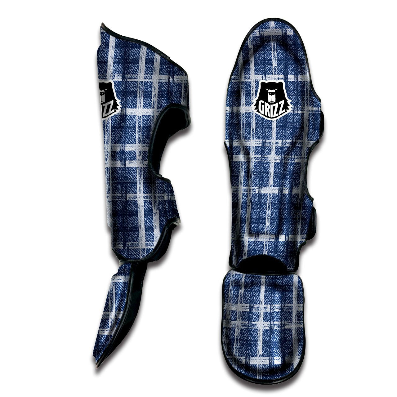 Denim Jeans Plaid Print Pattern Muay Thai Shin Guards-grizzshop