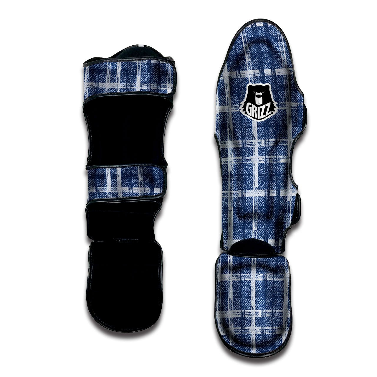 Denim Jeans Plaid Print Pattern Muay Thai Shin Guards-grizzshop